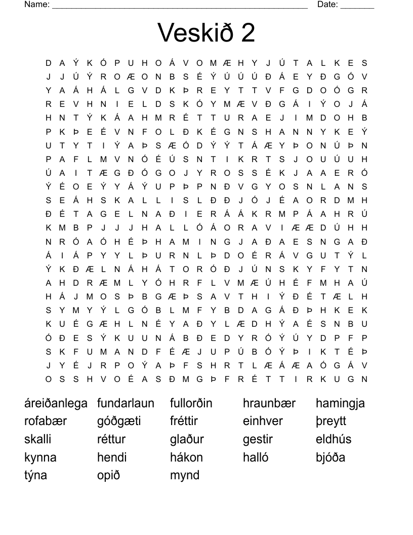 Veskið 2 Word Search