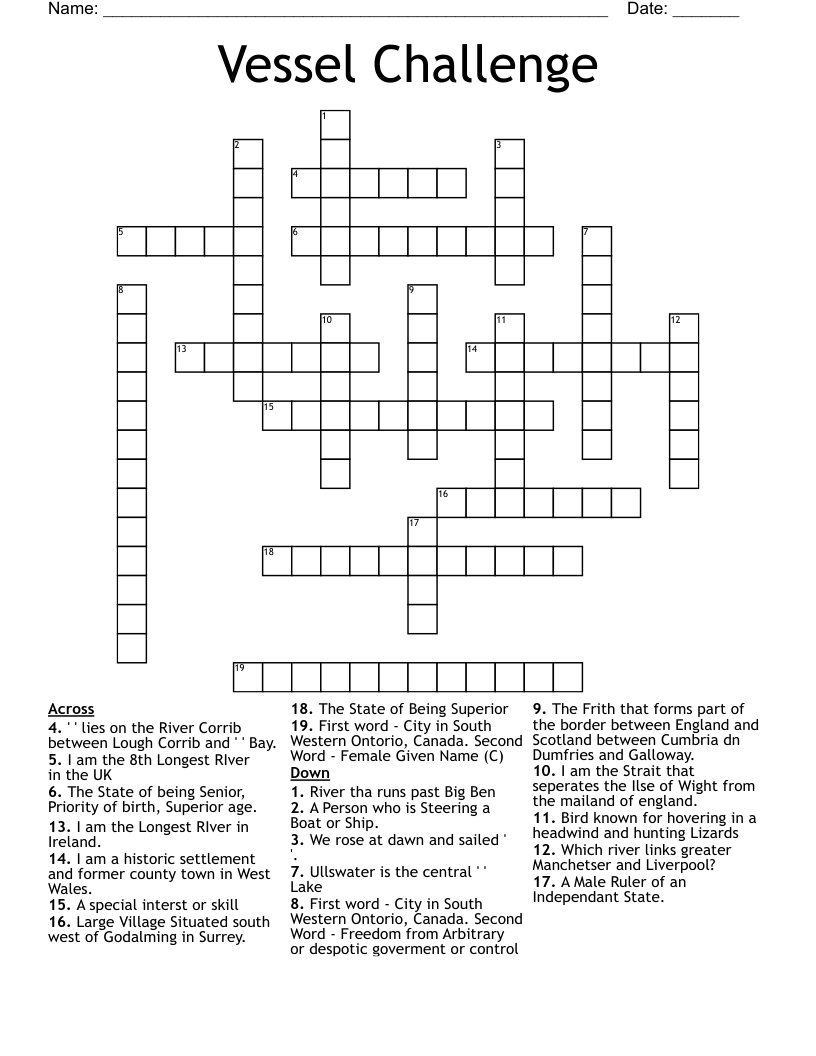 Vessel Challenge Crossword
