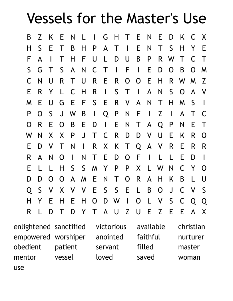 Vessels for the Master's Use Word Search