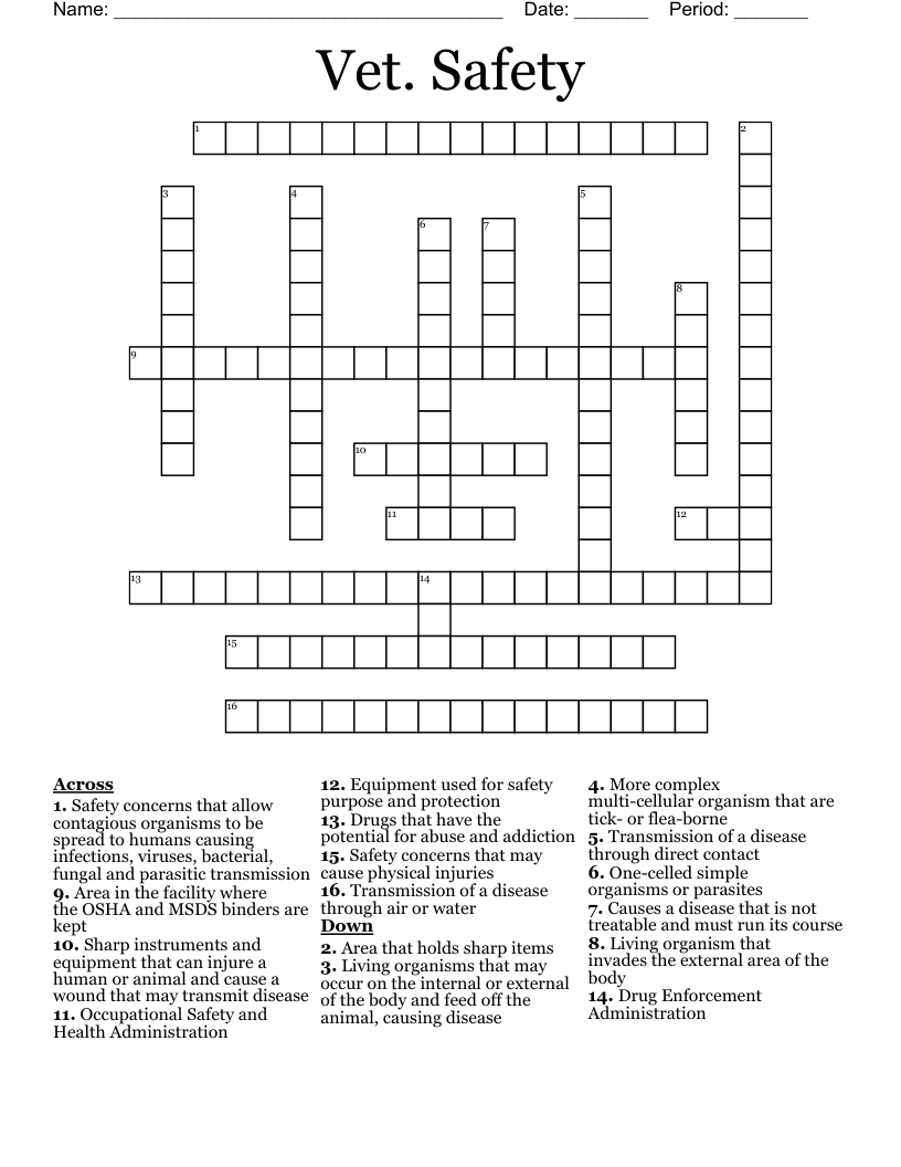 Vet. Safety Crossword