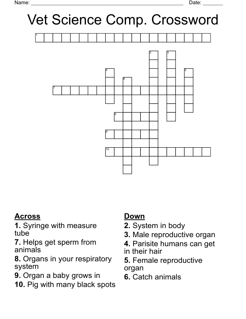 Vet Science Comp. Crossword 