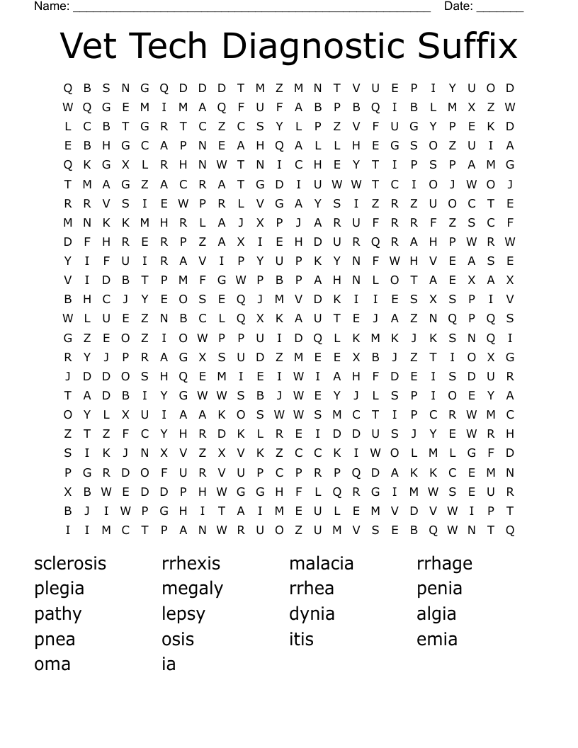 Vet Tech Diagnostic Suffix Word Search