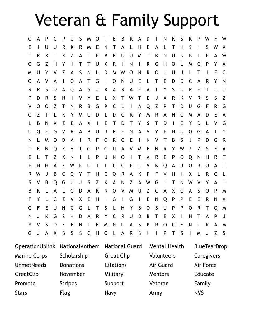 Veteran & Family Support Word Search