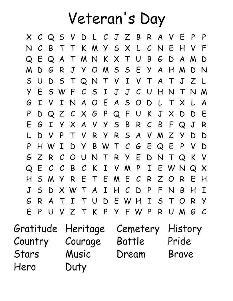Veteran's Day Word Search