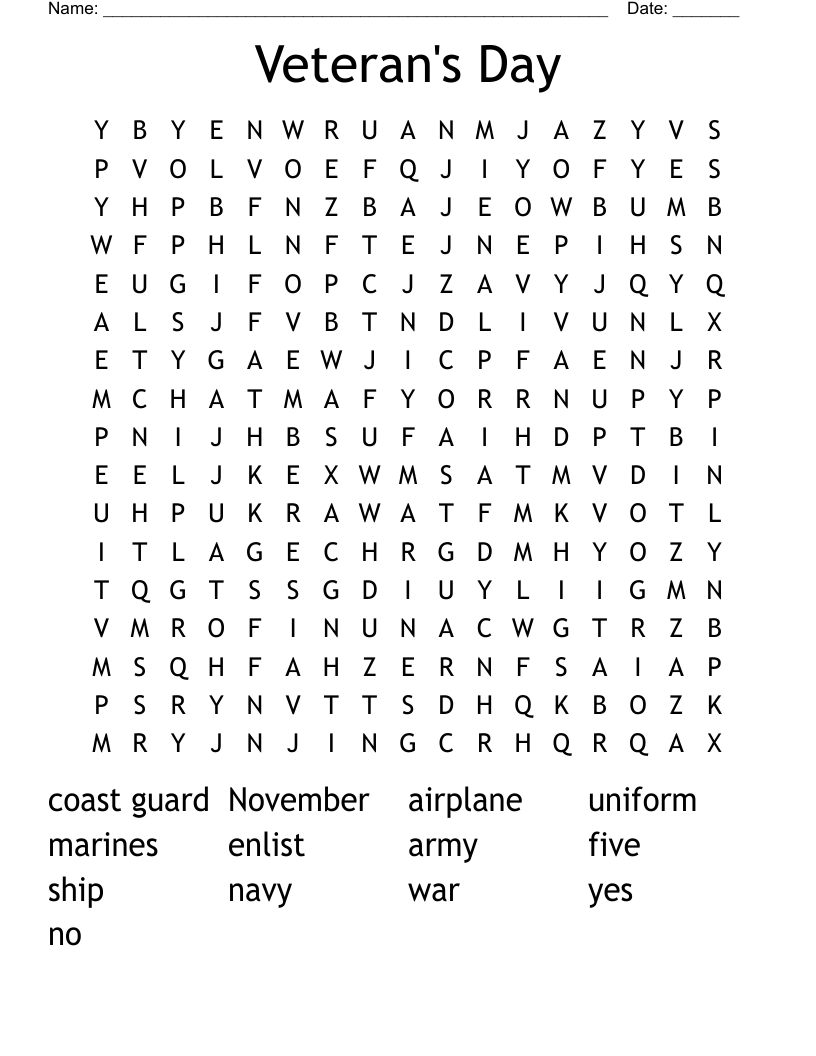 Veteran's Day Word Search