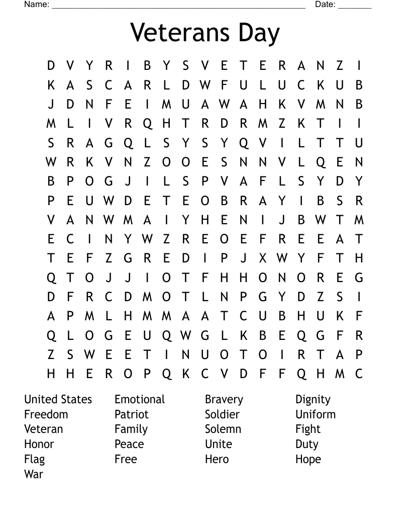 Veterans Day Word Search