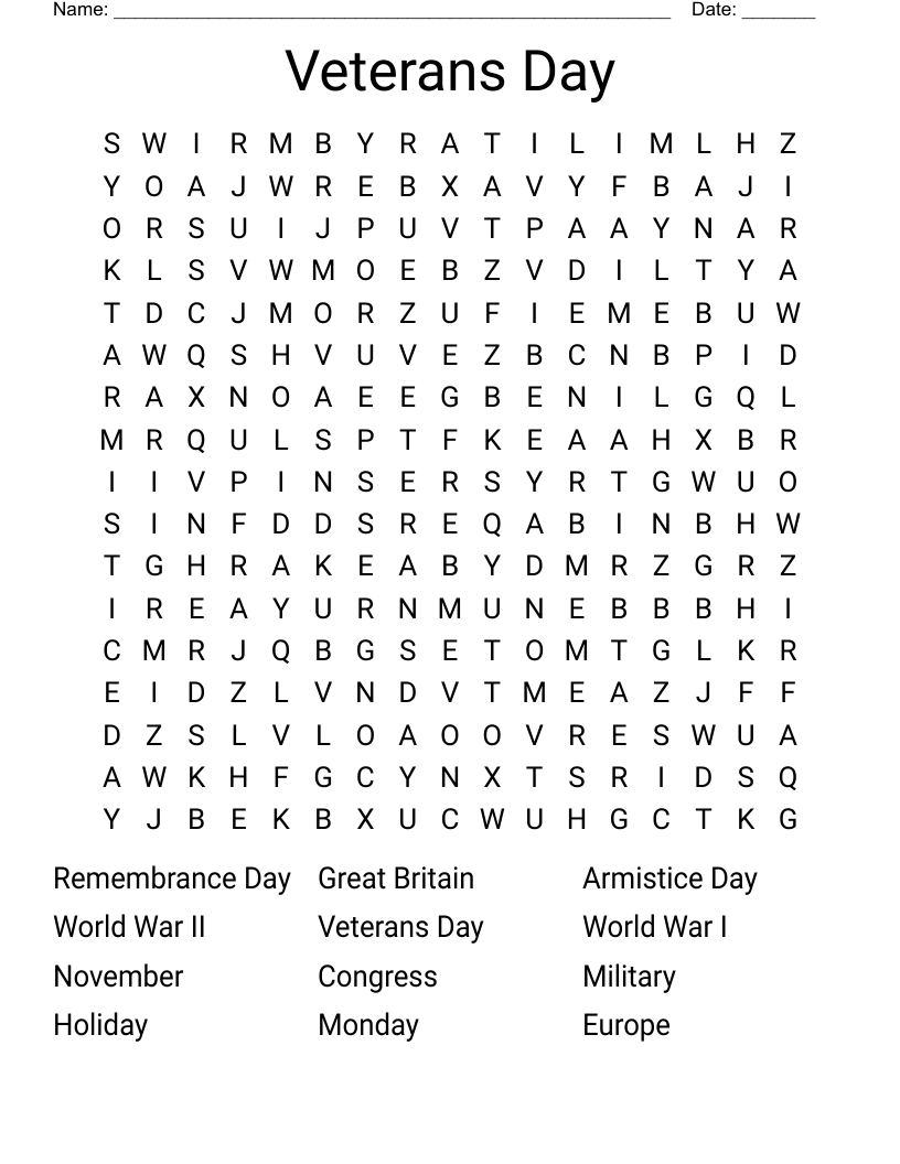 Veterans Day Word Search