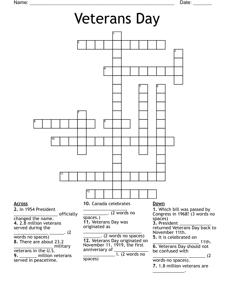 Veterans Day Crossword