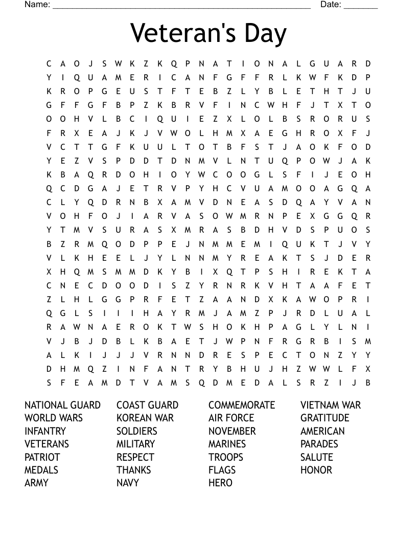 Veteran's Day Word Search