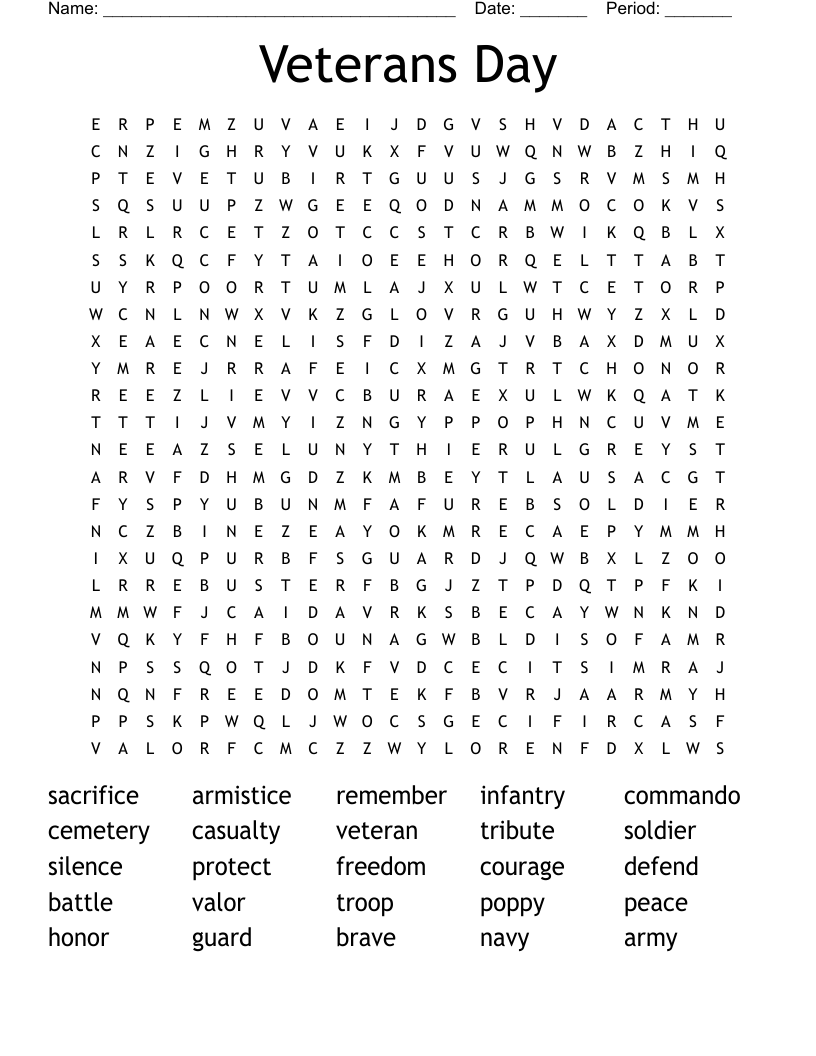 Veterans Day Word Search