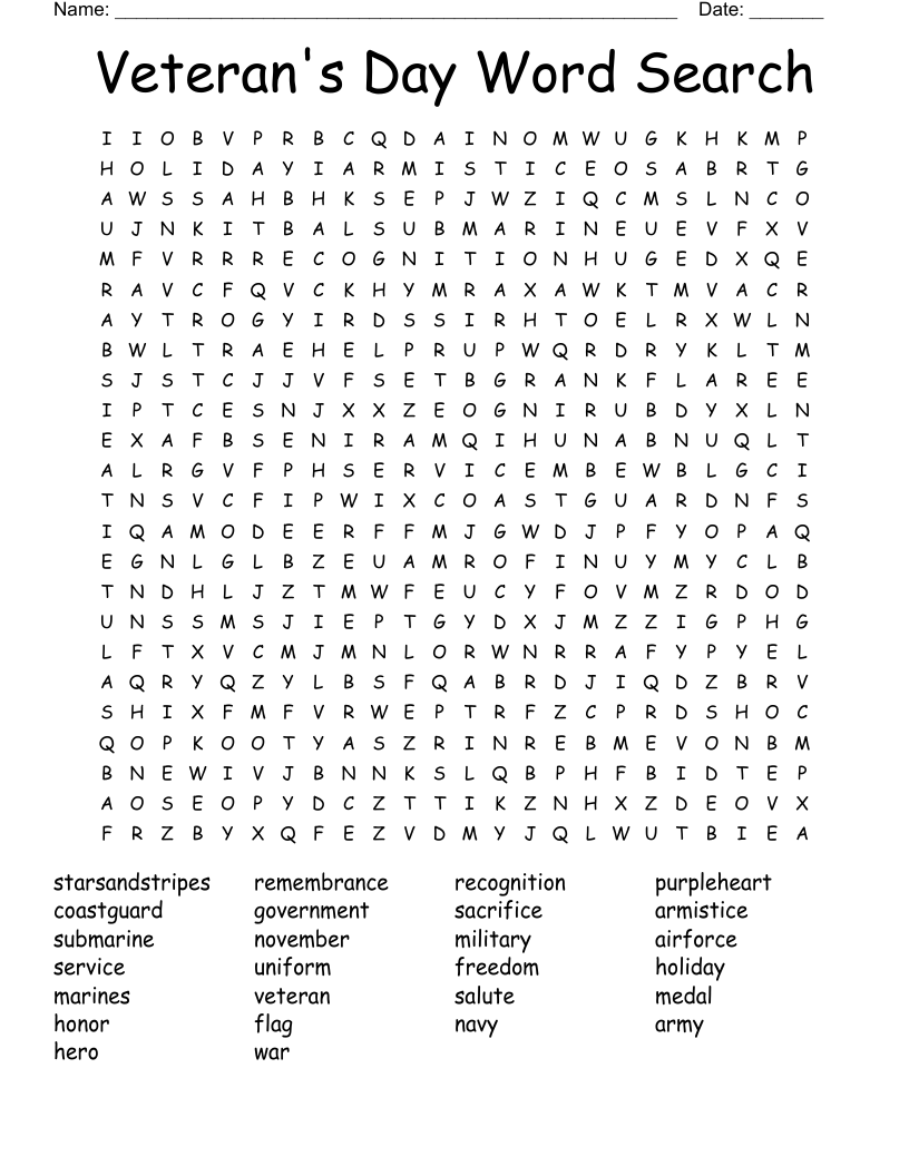 Veteran's Day Word Search