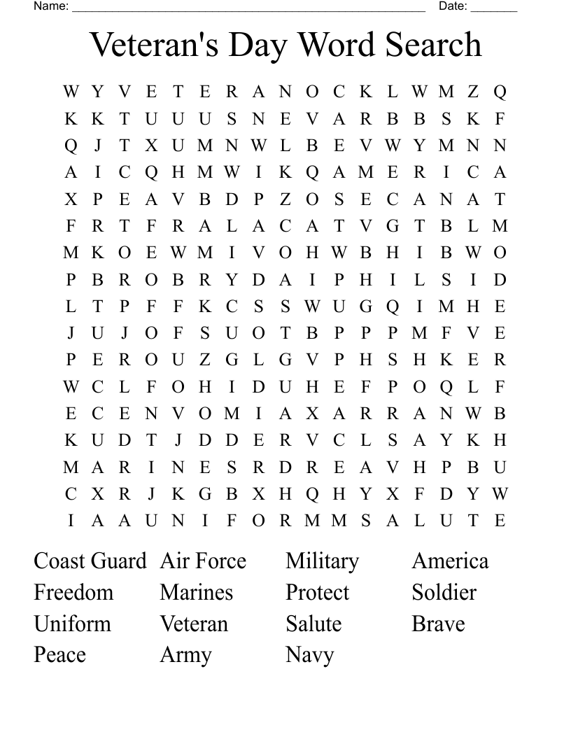 Veteran's Day Word Search
