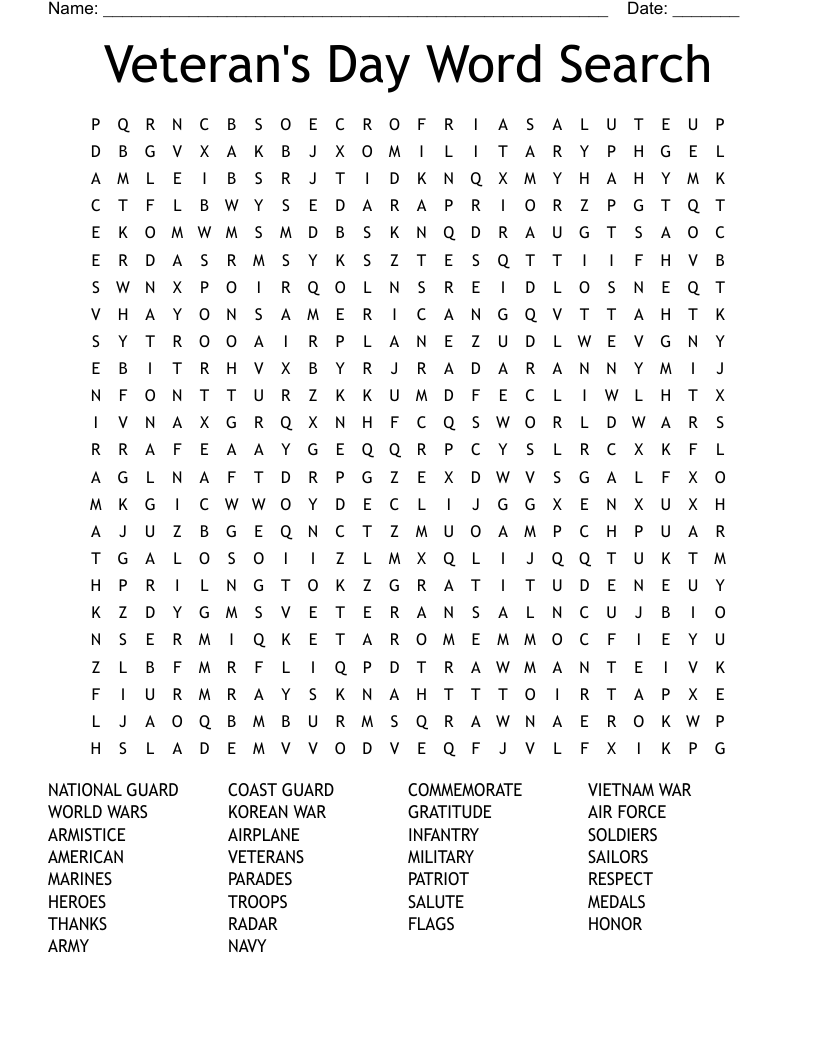 Veteran's Day Word Search