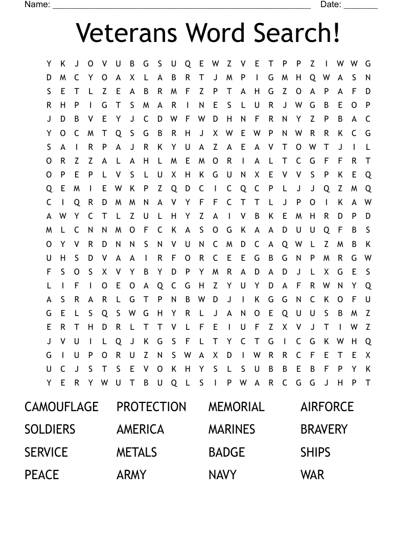 Veterans Word Search!
