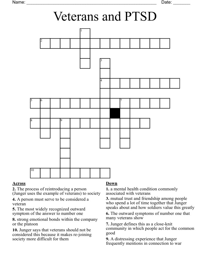 Veterans and PTSD Crossword