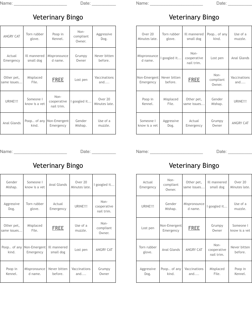 Veterinary Bingo