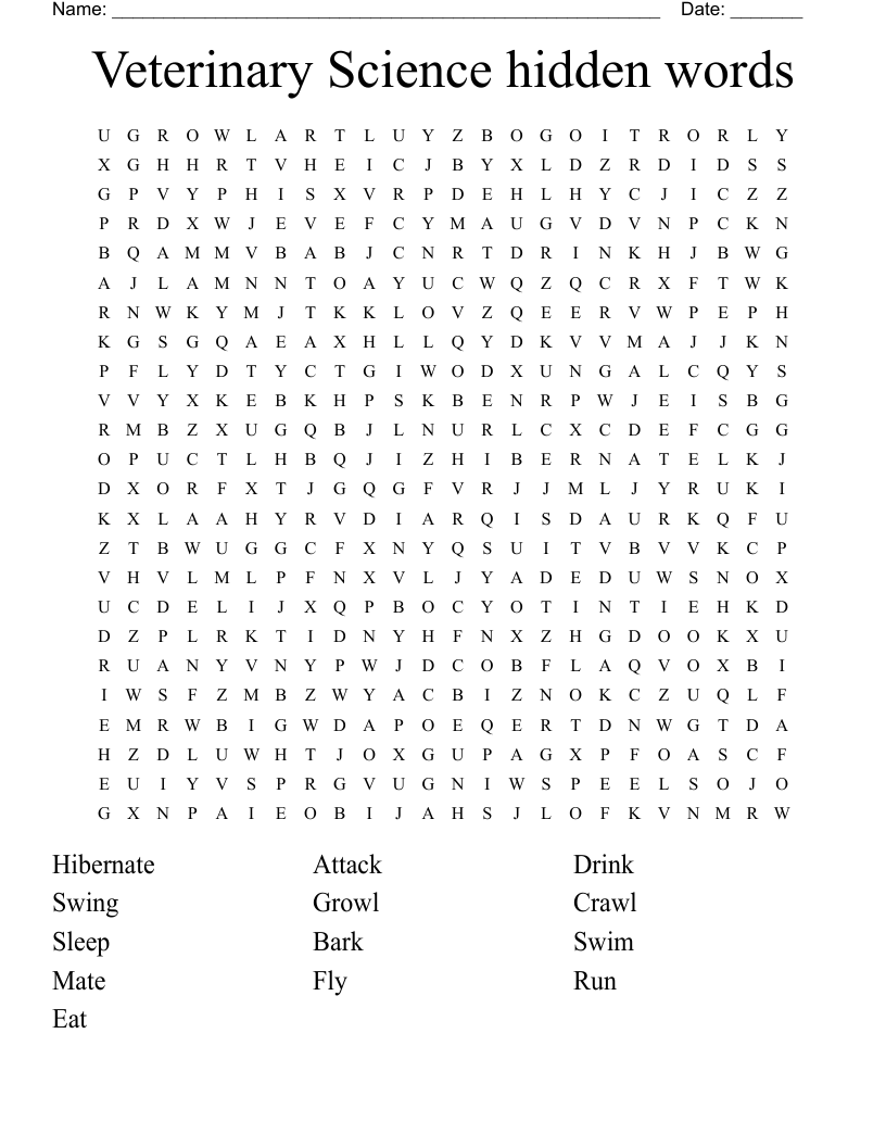 Veterinary Science hidden words Word Search