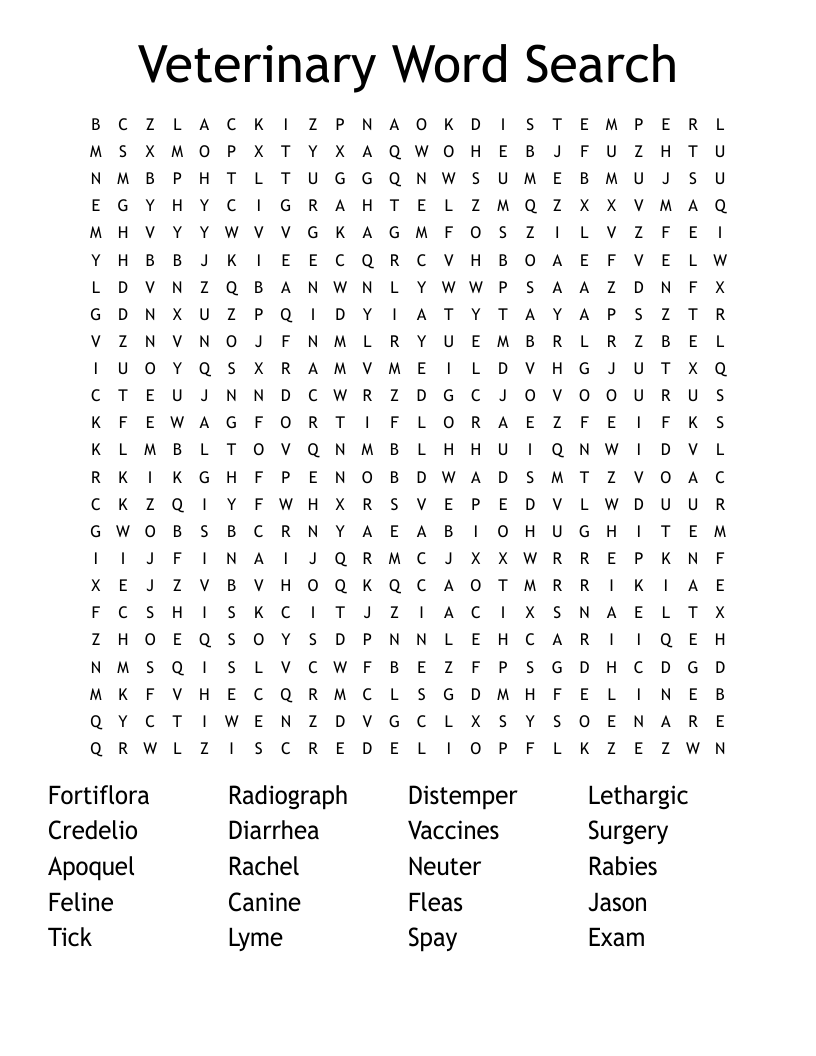 Veterinary Word Search