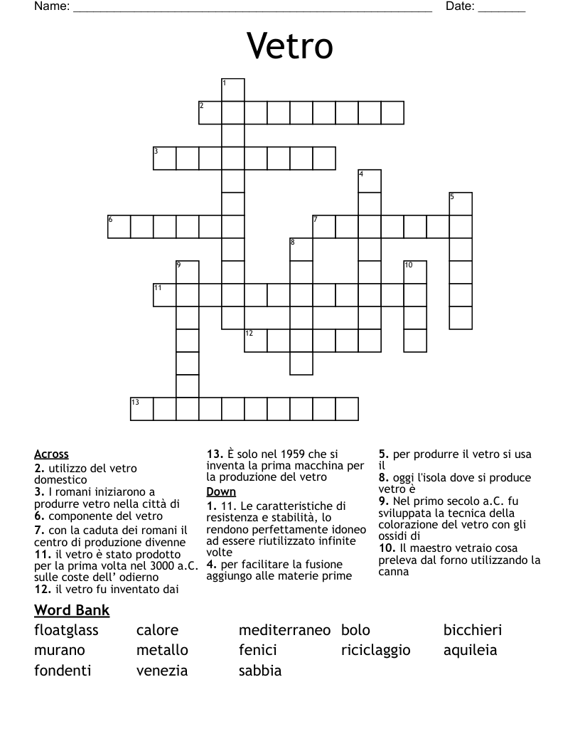 Vetro Crossword