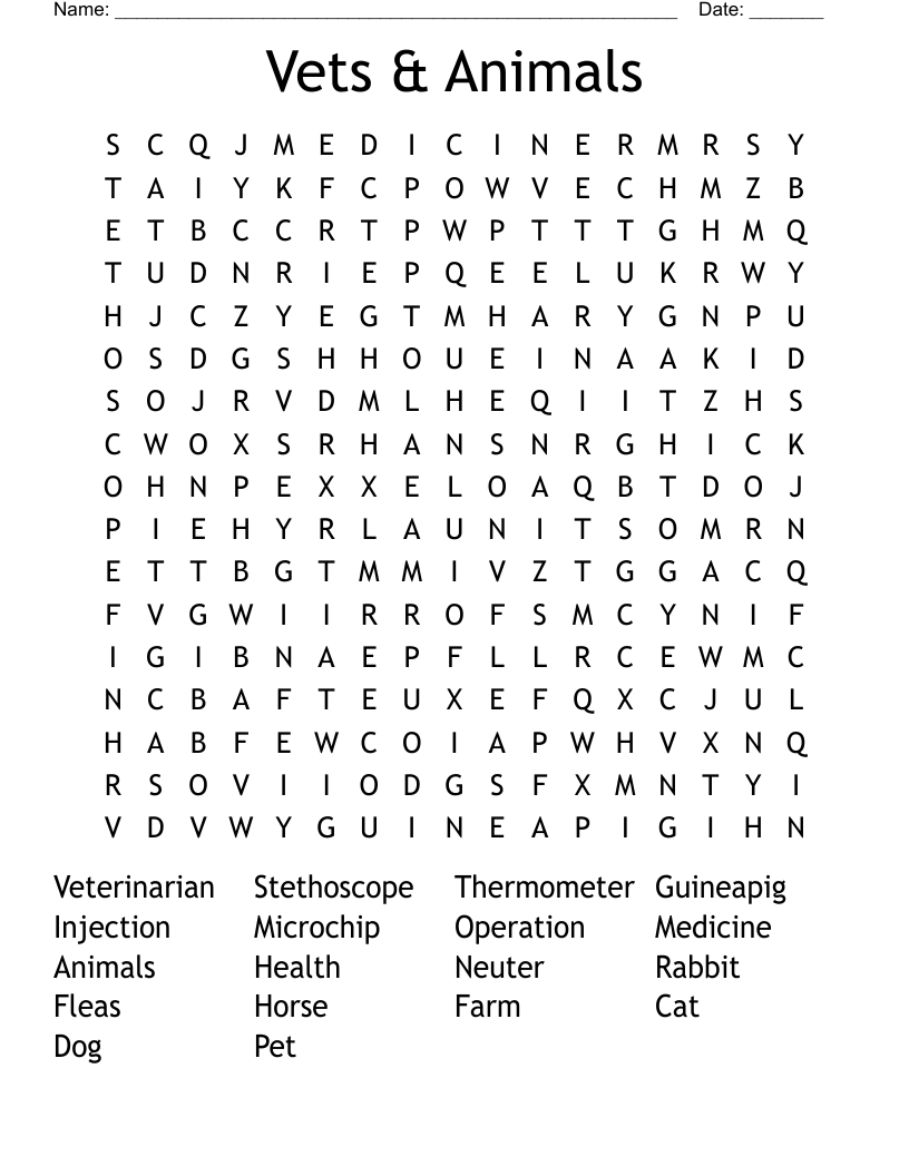 Vets & Animals Word Search