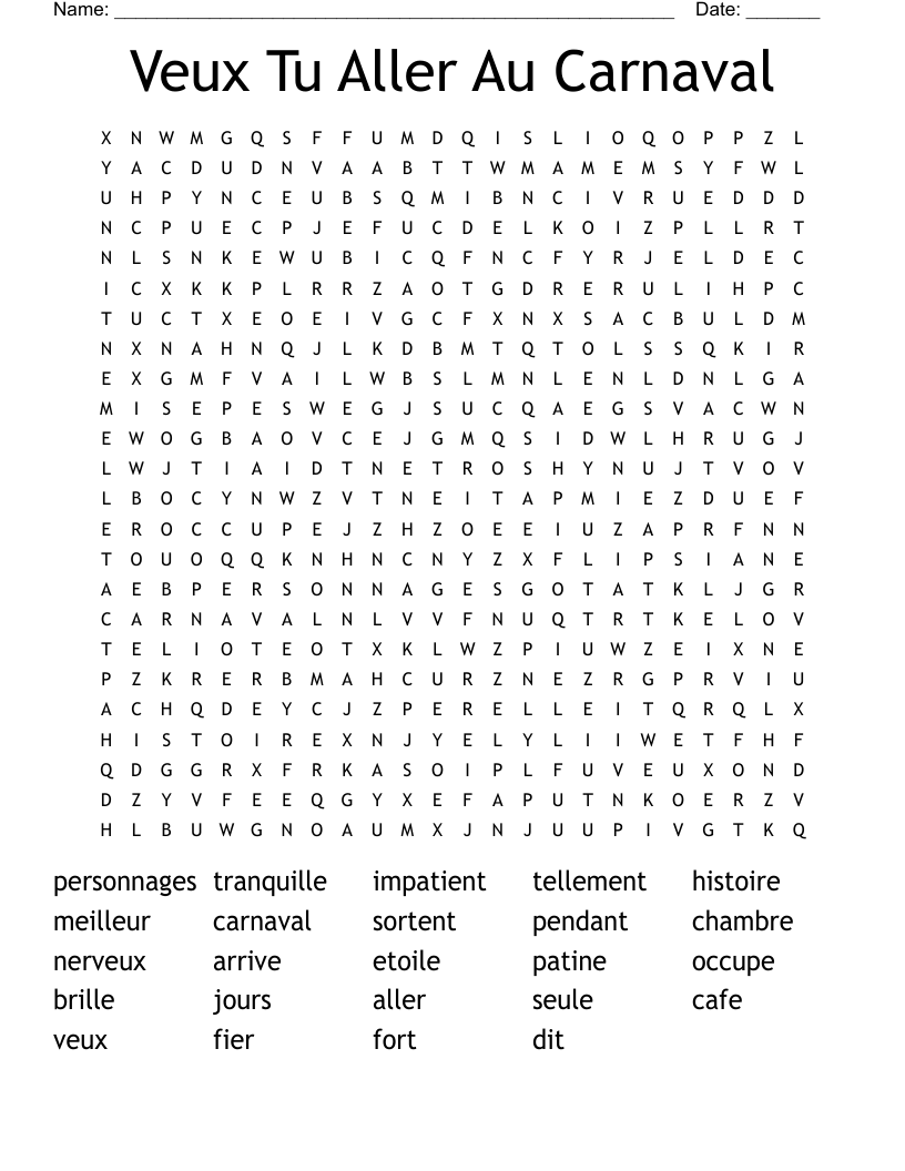 Veux Tu Aller Au Carnaval Word Search
