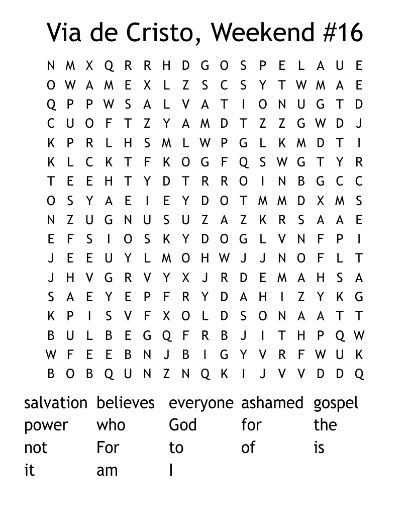 Via de Cristo, Weekend #16 Word Search