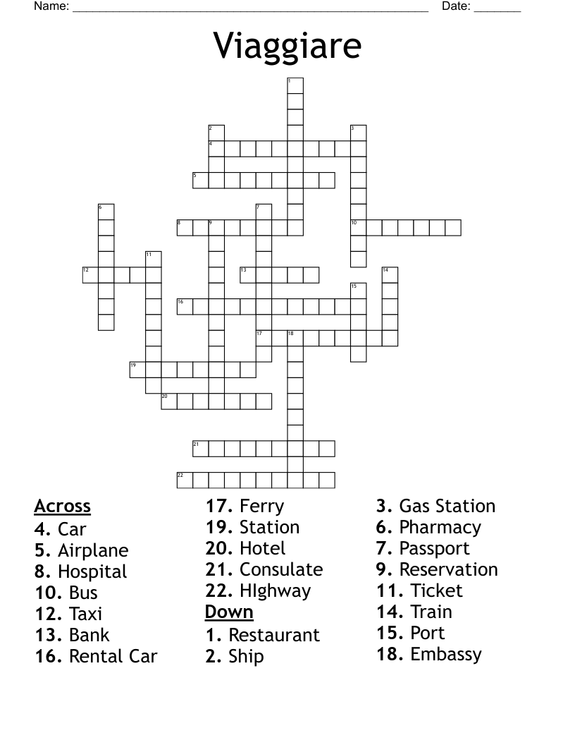 Viaggiare Crossword