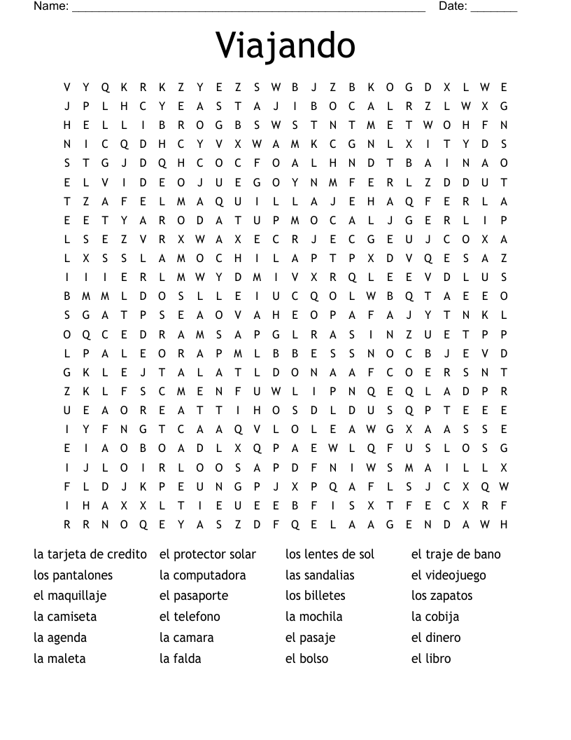 Viajando Word Search