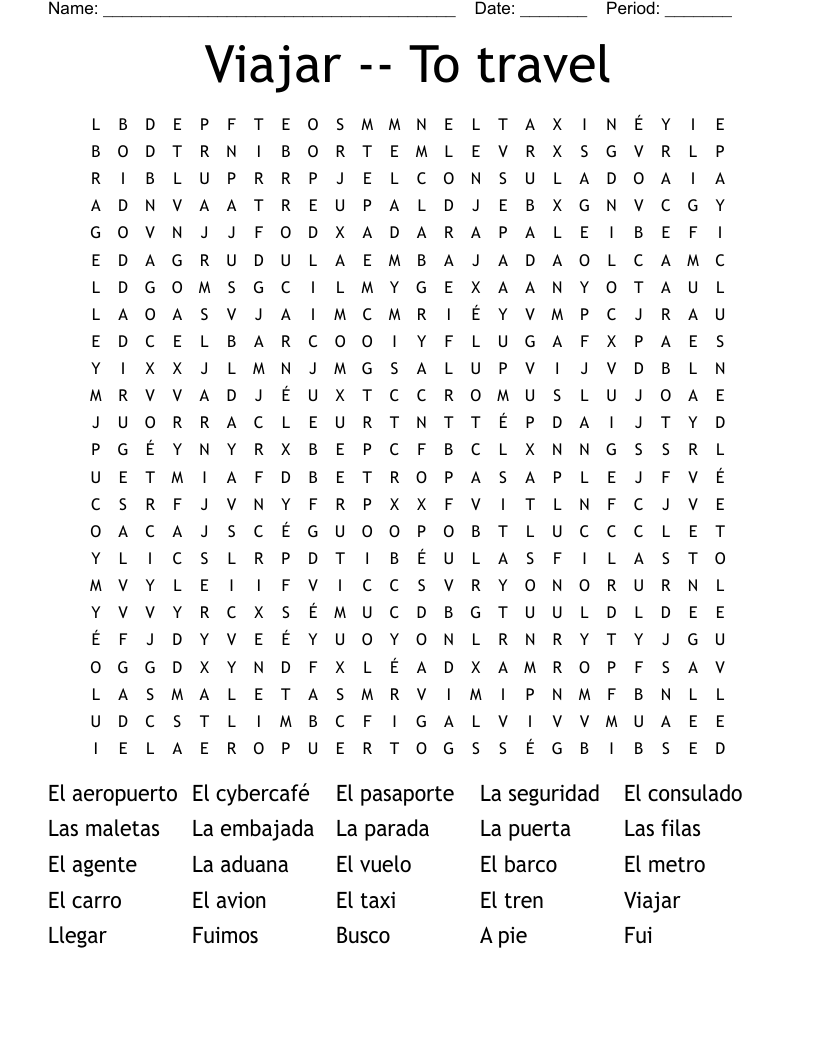 Viajar -- To travel Word Search