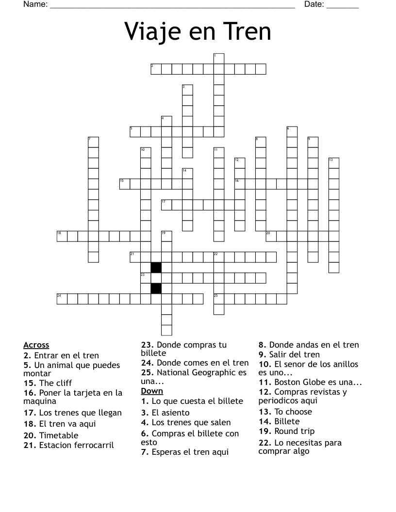 Viaje en Tren Crossword