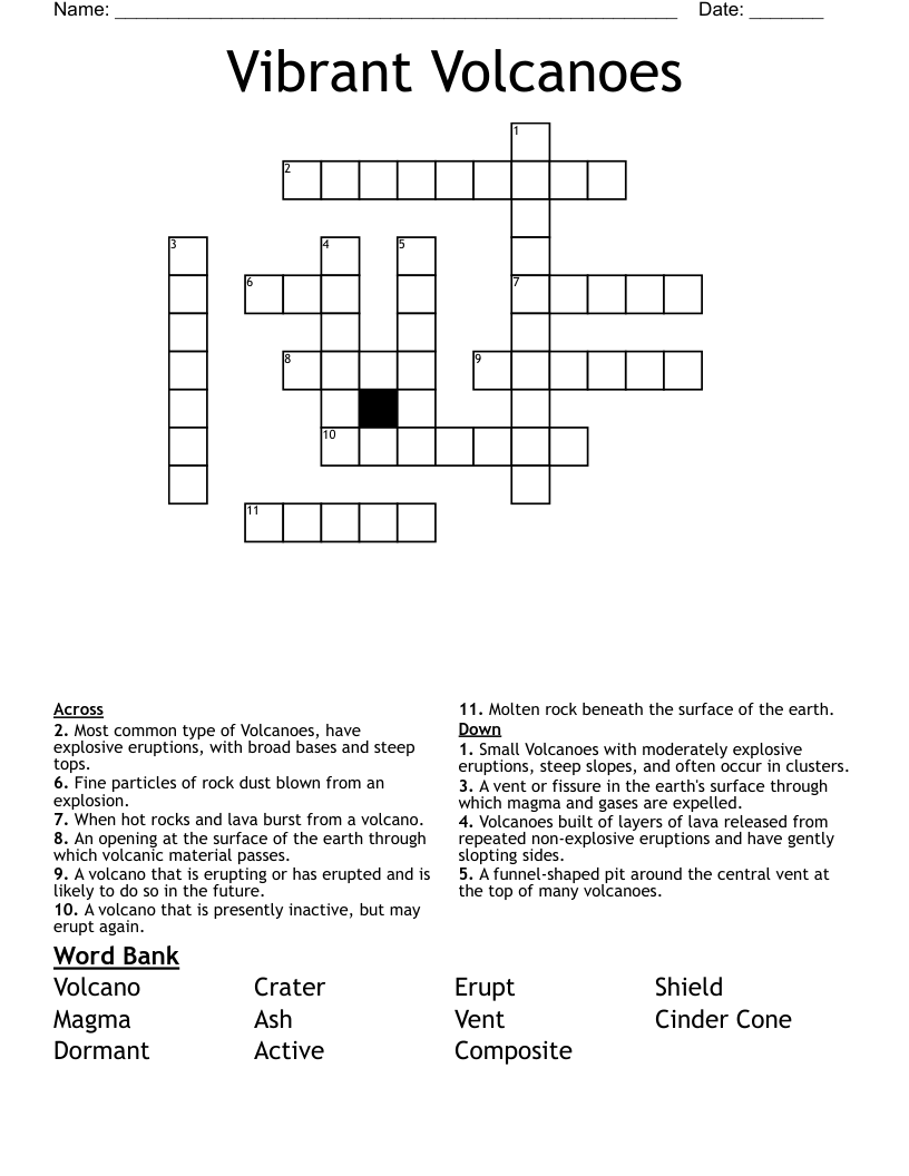 Vibrant Volcanoes Crossword