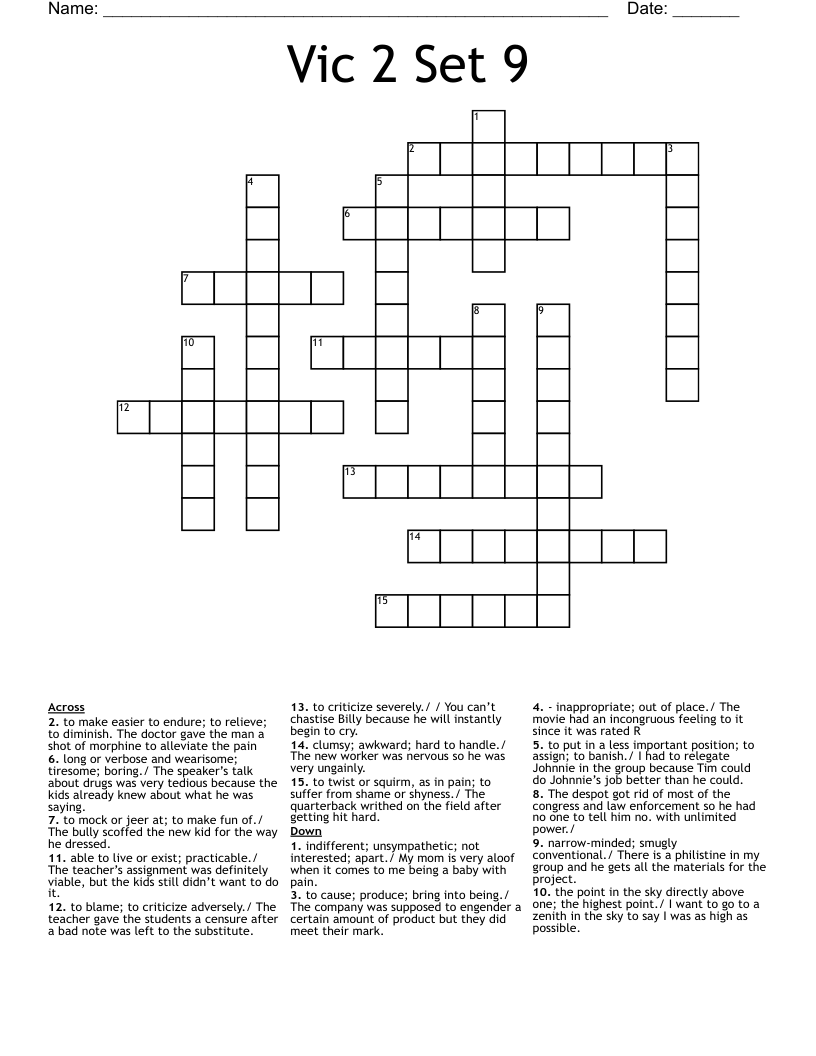Vic 2 Set 9 Crossword