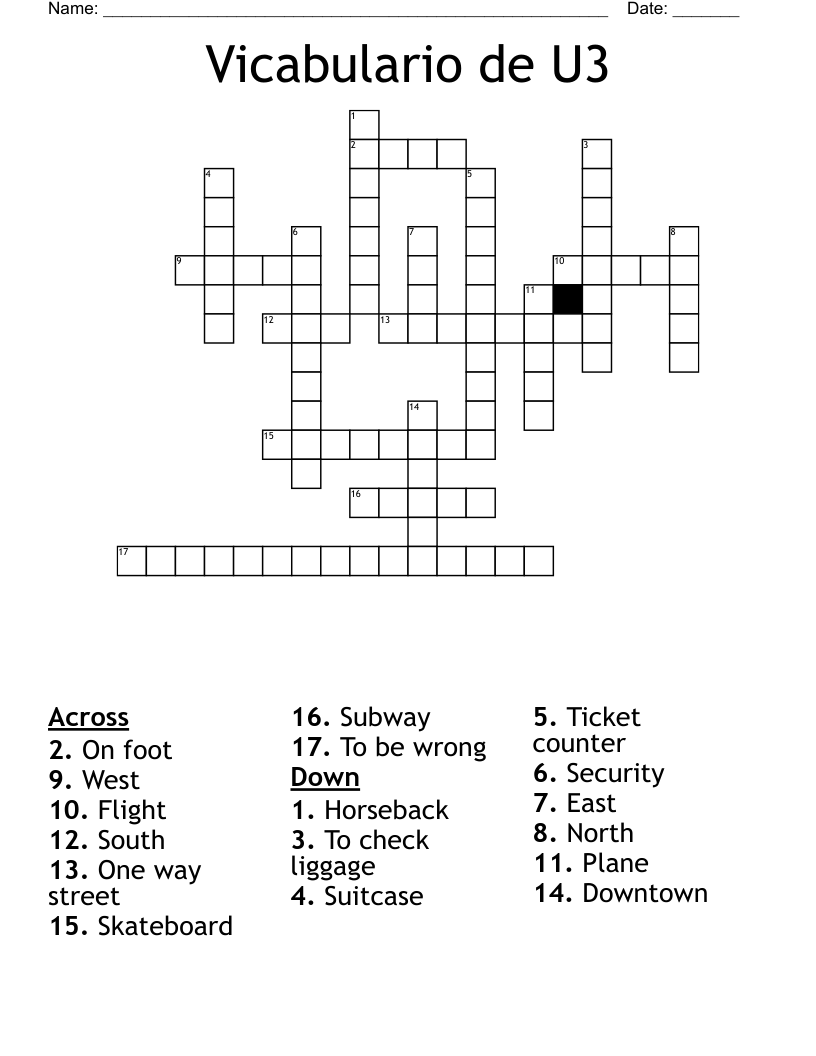 Vicabulario de U3 Crossword
