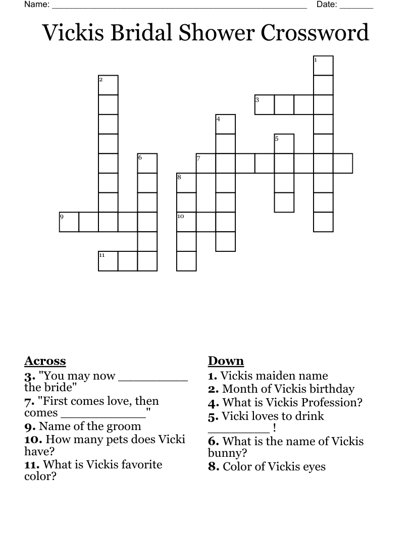 Vickis Bridal Shower Crossword