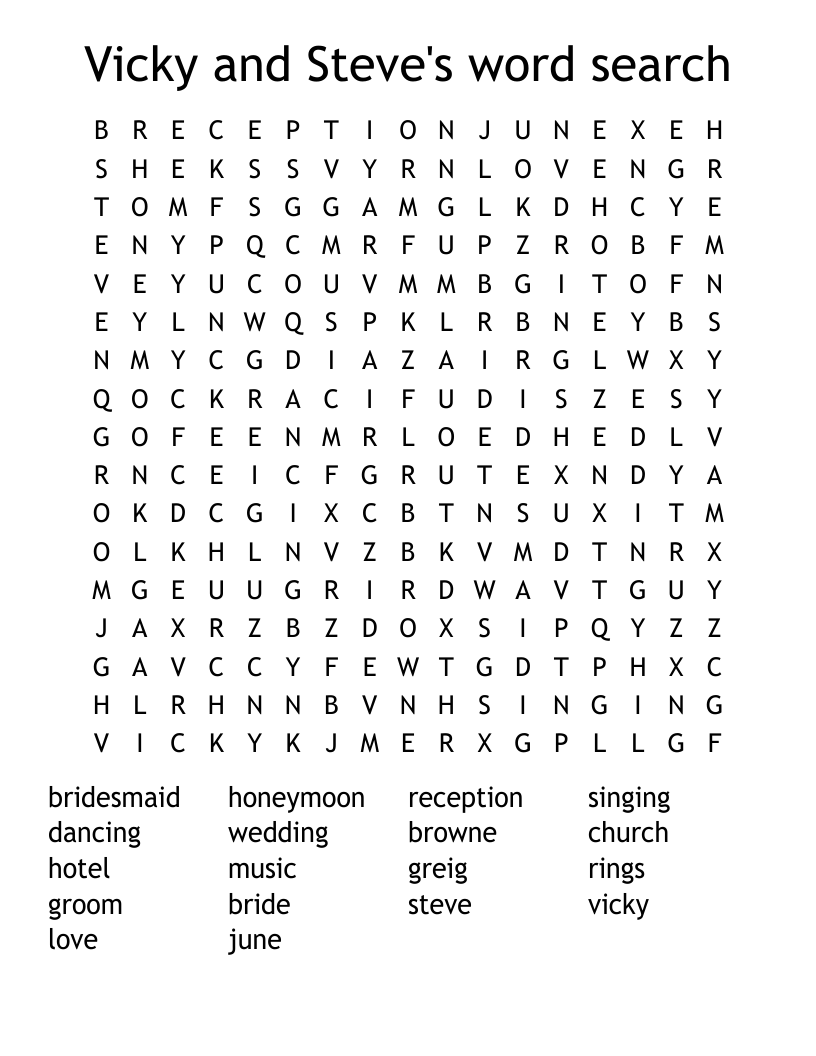 Vicky and Steve's word search