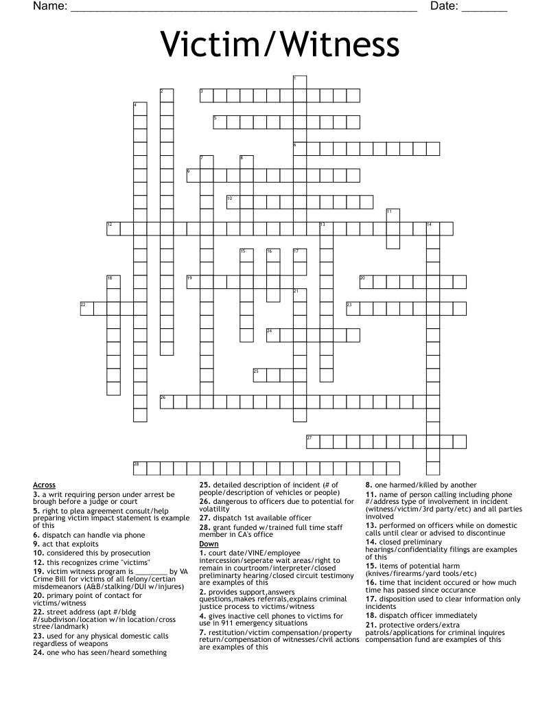 Victim/Witness Crossword