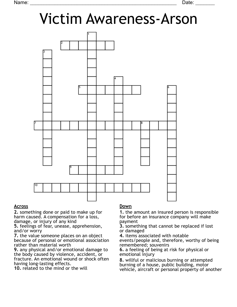 Victim Awareness-Arson Crossword