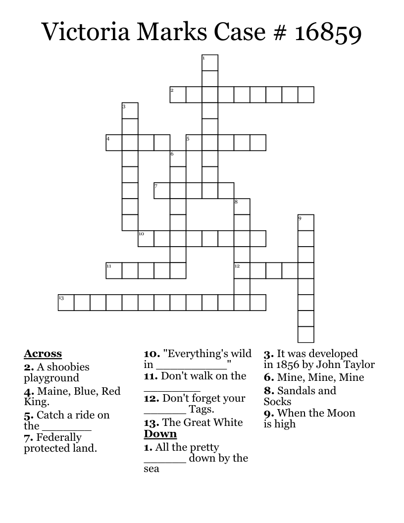 Victoria Marks Case # 16859 Crossword