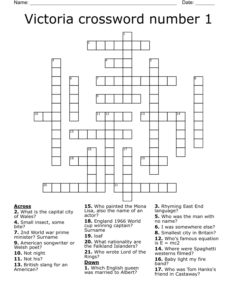 Victoria crossword number 1