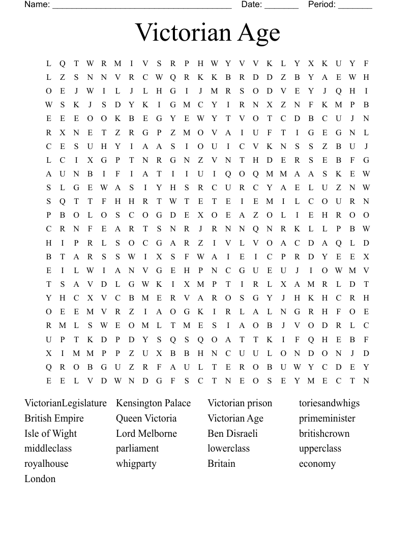 Victorian Age Word Search