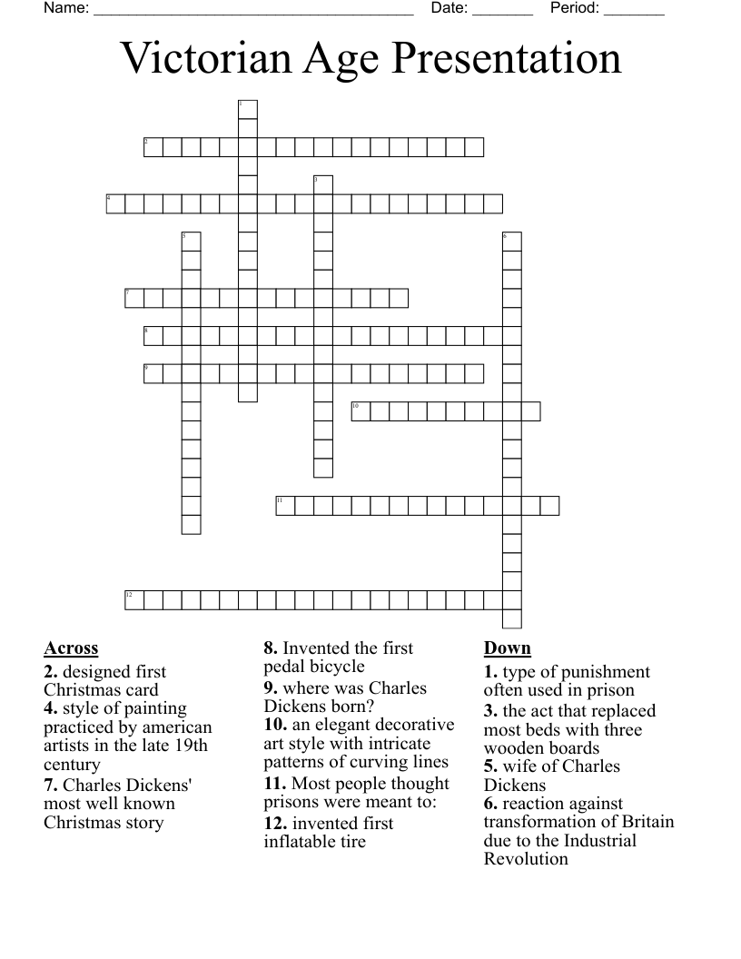 Victorian Age Presentation Crossword