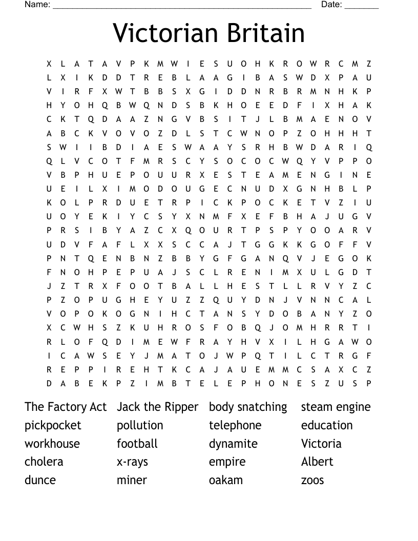 Victorian Britain Word Search