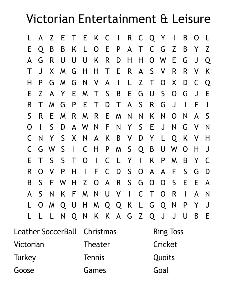 Victorian Entertainment & Leisure  Word Search
