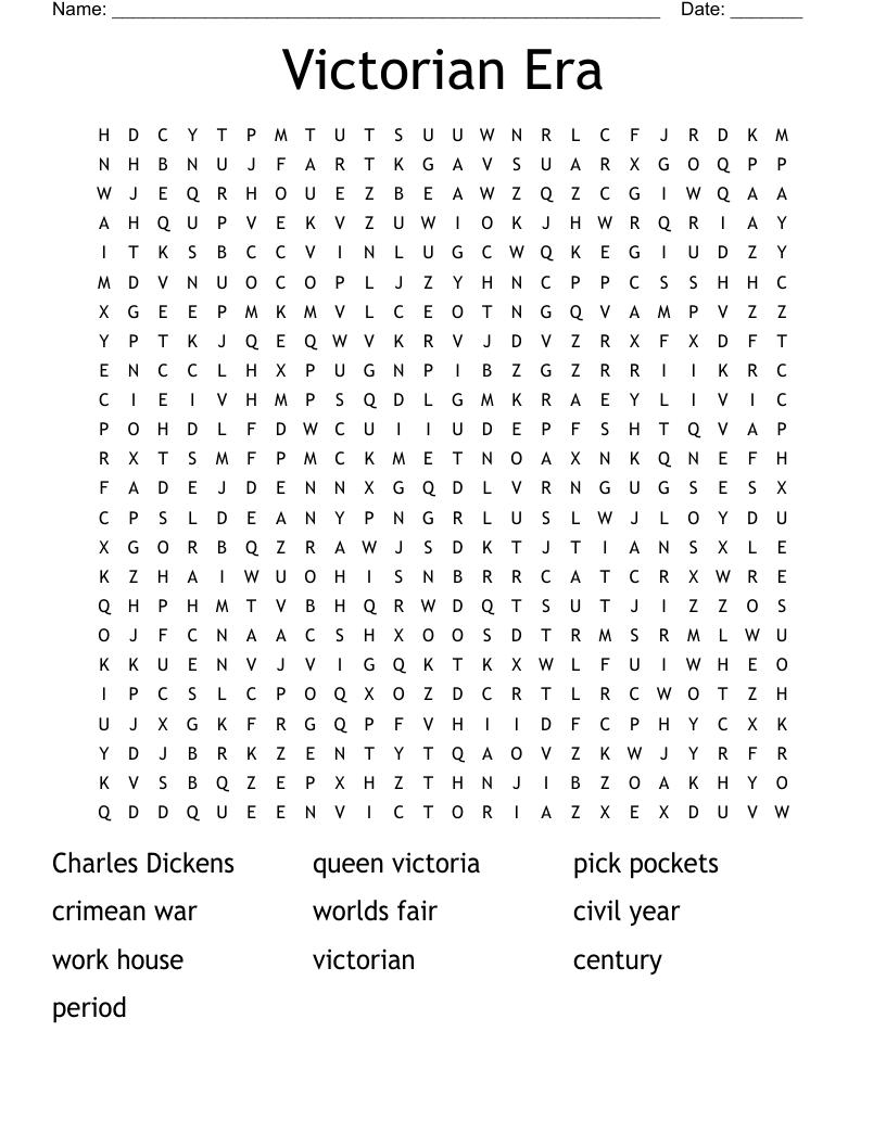 Victorian Era Word Search