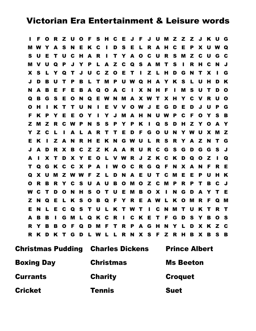 Victorian Era Entertainment & Leisure words Word Search