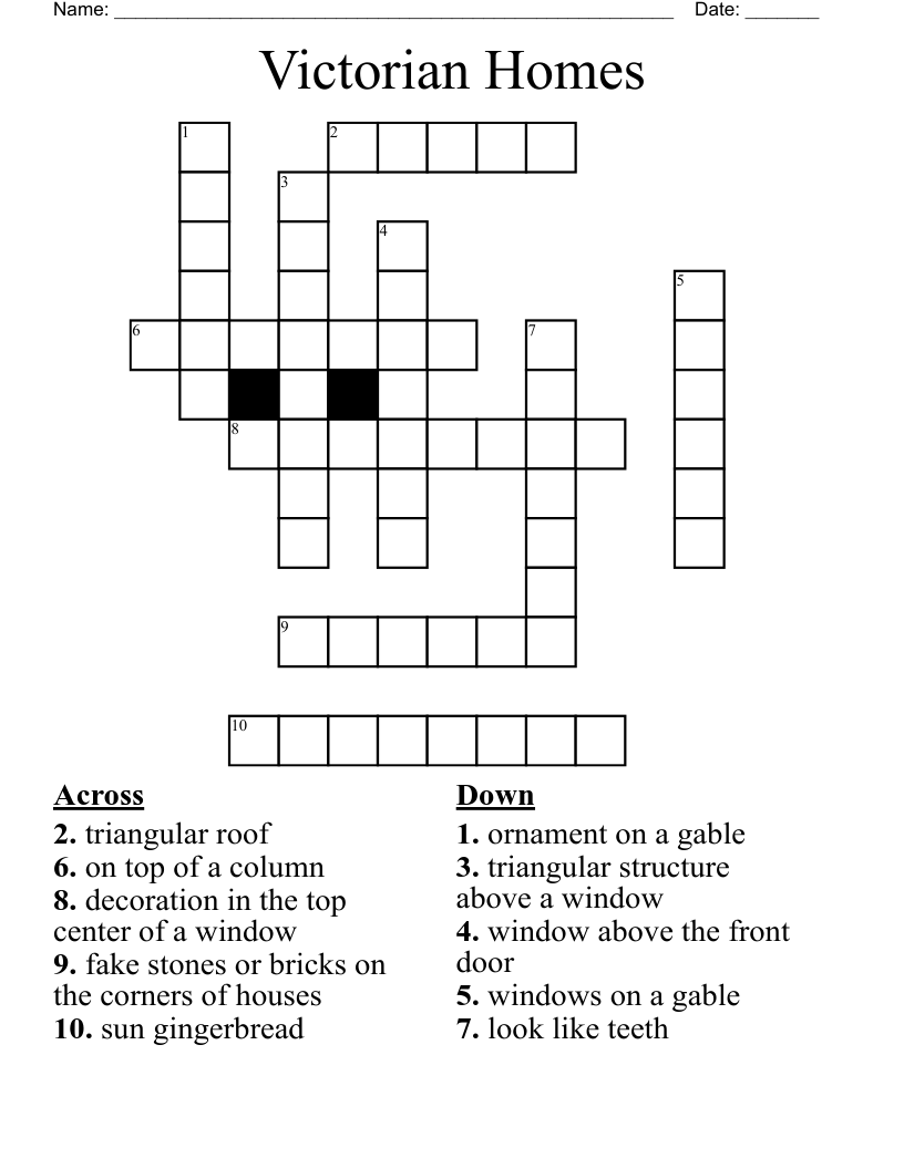 Victorian Homes Crossword