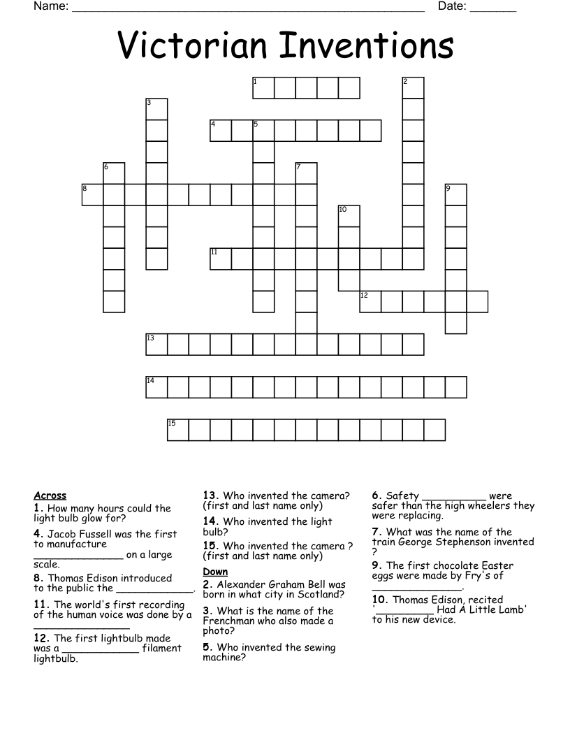 Victorian Inventions  Crossword