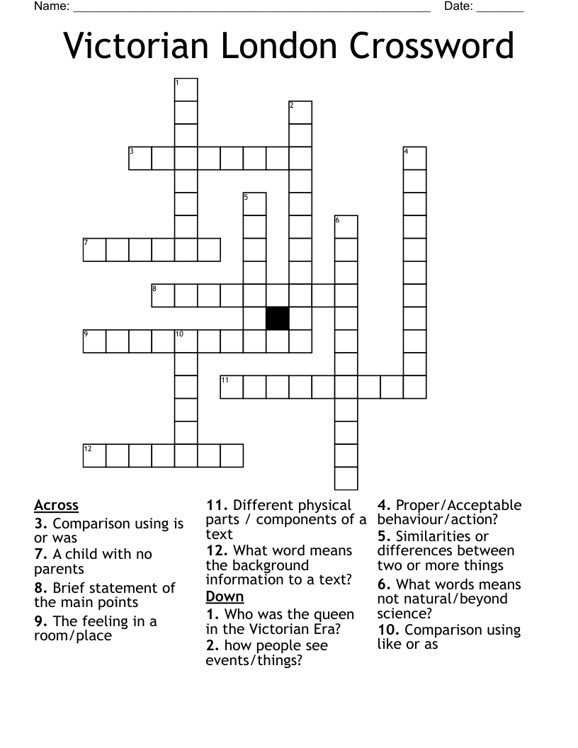 Victorian London Crossword