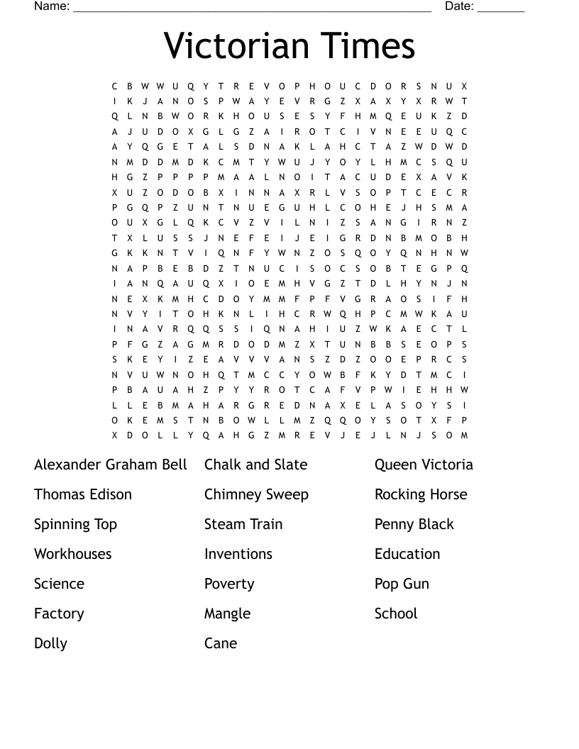 Victorian Times Word Search