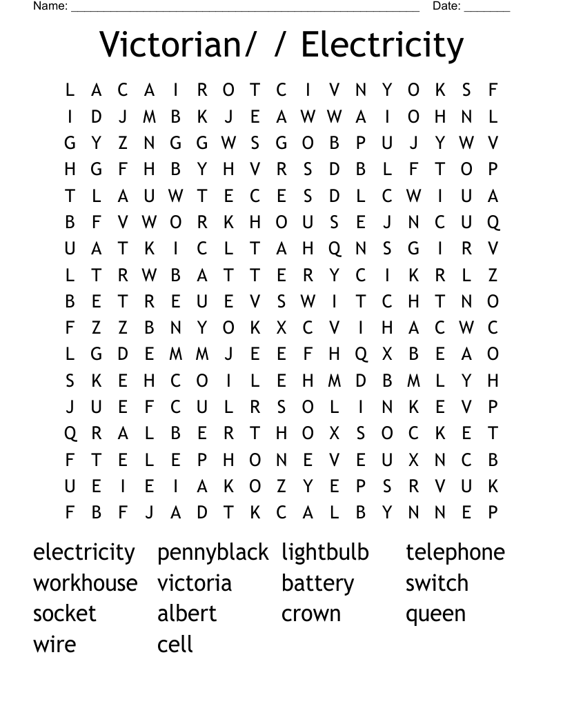Victorian/ / Electricity Word Search